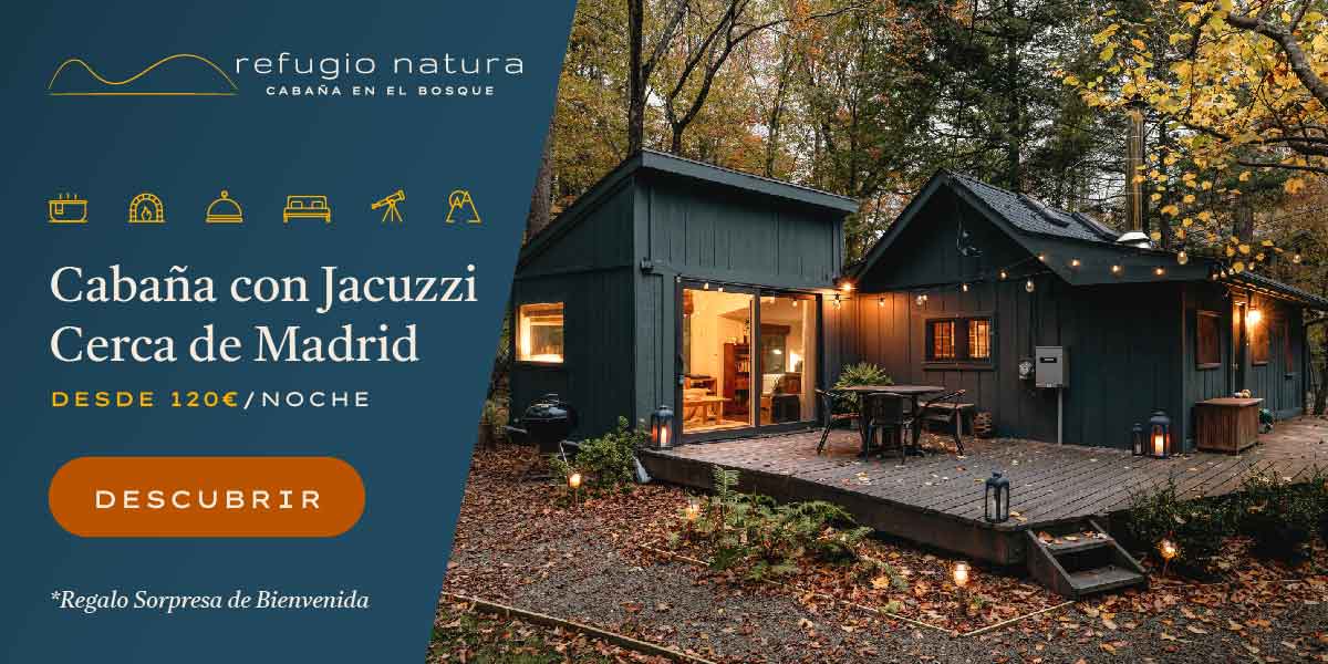 El encantador hotel con jacuzzi cerca de Madrid Refugio Natura rodeado de un frondoso bosque