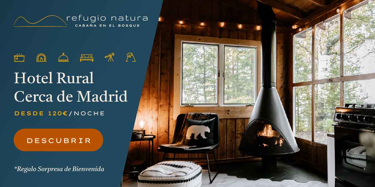 El acogedor interior de un bonito hotel rural cerca de Madrid llamado Refugio Natura