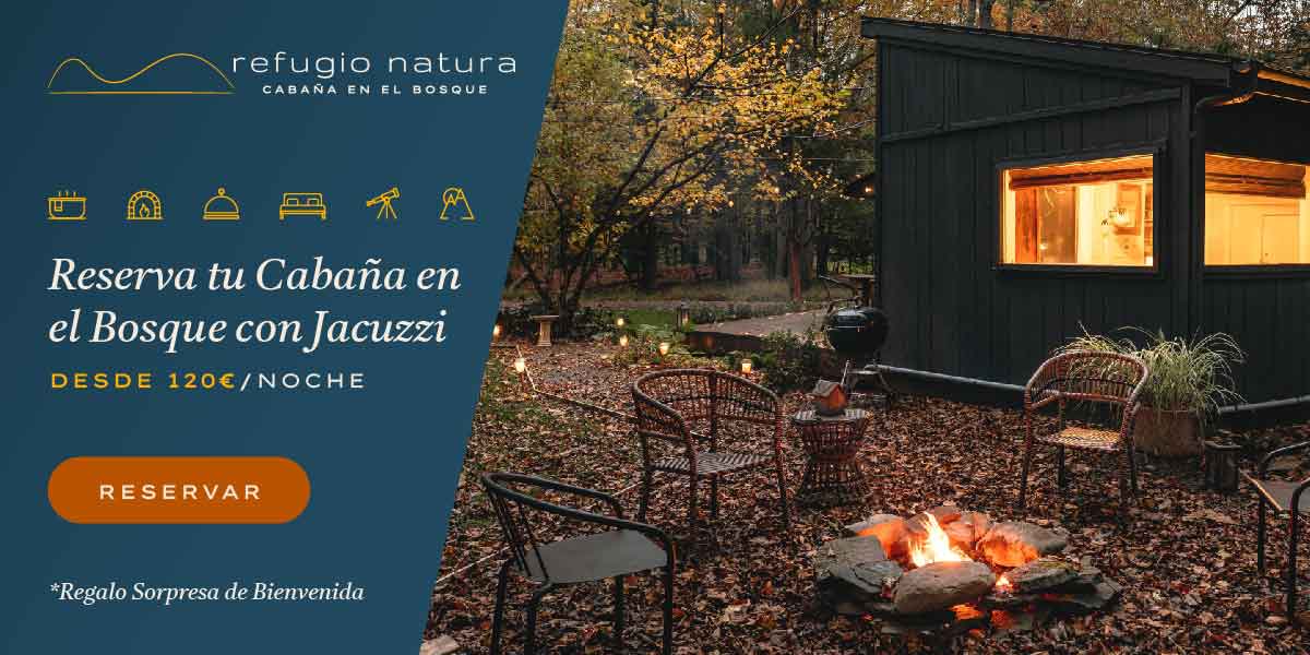 Reserva una cabaña en el bosque con jacuzzi privado, chimenea y cocina completa